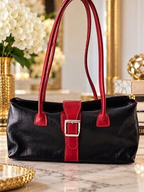 Solo Perché Italian Leather Black Red Shoulder Bag NWT